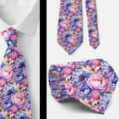 Blush Roze Blauw Paarse Violette Bloemen Bloemen Stropdas