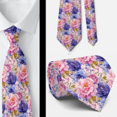 Blush Roze Blauw Paarse Violette Bloemen Bloemen Stropdas