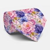 Blush Roze Blauw Paarse Violette Bloemen Bloemen Stropdas (Opgerold)