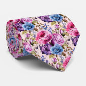 Blush Roze Blauw Paarse Violette Bloemen Bloemen Stropdas (Opgerold)