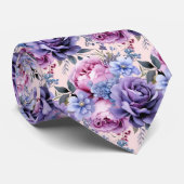 Blush Roze Blauw Paarse Violette Bloemen Bloemen Stropdas (Opgerold)