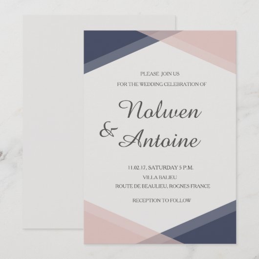 Blush roze blauwe geometrische elegante moderne br kaart (Voorkant / Achterkant)