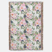 Blush Roze Blauwe Waterverf Bloemen Groene Bladere Deken (Voorkant Verticaal)