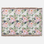 Blush Roze Blauwe Waterverf Bloemen Groene Bladere Deken (Voorkant)