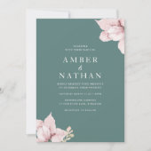 Blush Roze & Blauwgroen Elegant Bruiloft Kaart (Voorkant)