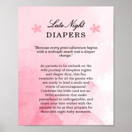Blush roze bloeiende Baby shower Late Night Luiers Poster