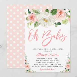 Blush roze bloeit floral Baby shower Kaart