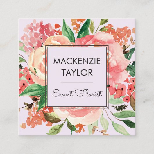Blush Roze Bloem Bloemen Boeket Vierkante Visitekaartje (Voorkant)