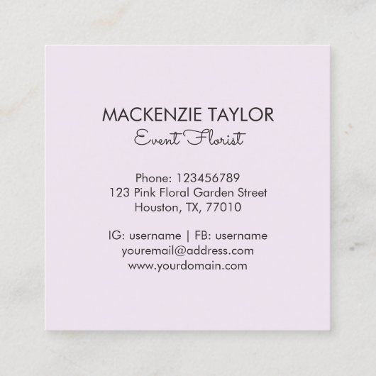 Blush Roze Bloem Bloemen Boeket Vierkante Visitekaartje (Achterkant)