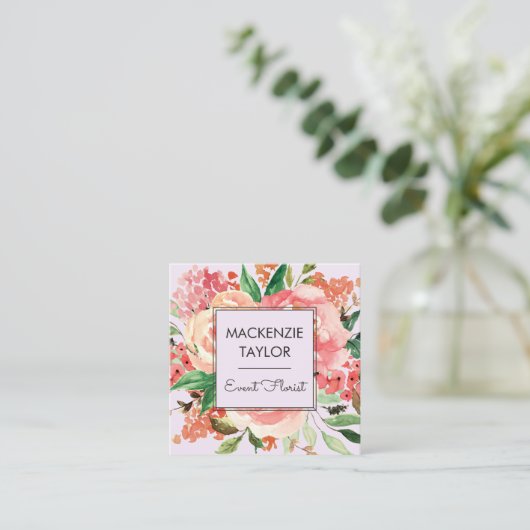 Blush Roze Bloem Bloemen Boeket Vierkante Visitekaartje (Staand voorkant)