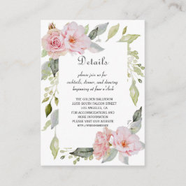 Blush Roze Bloem Bloom Wedding Details Informatiekaartje
