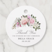Blush roze bloem Eerste communie Dank je wel Bedankjes Labels (Voorkant)