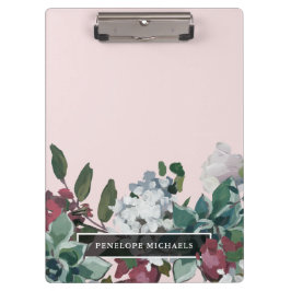 Blush roze bloem en naam klembord