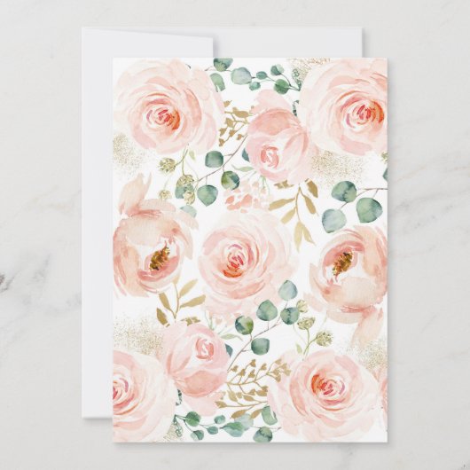 Blush roze bloem, goud, een meisjes verjaardagsfee kaart (Achterkant)