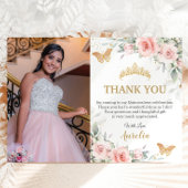Blush Roze Bloem Gouden Kroon Quinceañera Foto  Bedankkaart