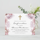 Blush roze bloem met kruisbevestiging kaart (Staand voorkant)