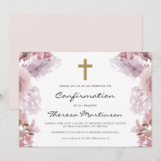 Blush roze bloem met kruisbevestiging kaart (Voorkant / Achterkant)