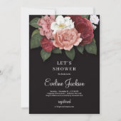 Blush roze bloem op zwarte achtergrond uitnodiging (Voorkant)