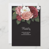 Blush roze bloem op zwarte achtergrond uitnodiging (Achterkant)