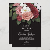 Blush roze bloem op zwarte achtergrond uitnodiging (Voorkant / Achterkant)