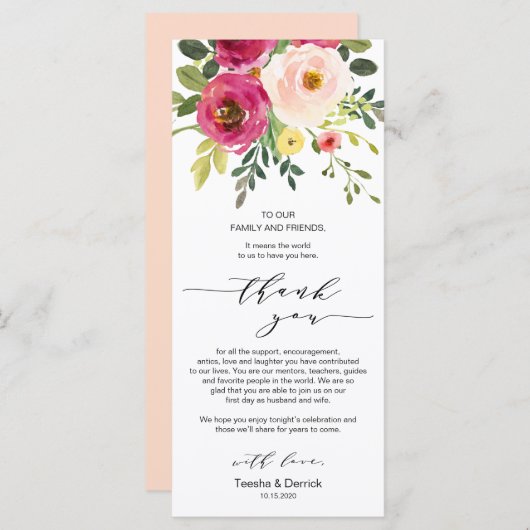 Blush roze bloem, plaats instelling dank u kaarten (Voorkant / Achterkant)