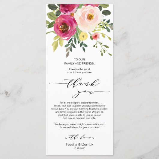 Blush roze bloem, plaats instelling dank u kaarten (Voorkant)