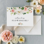 Blush roze bloem... zal je mijn bloemmeisje zijn. uitnodiging briefkaart<br><div class="desc">prachtig roze bloem met elegante zwarte tekst en mooie waterverven bloemen. De tekst en de kleuren kunnen worden gepersonaliseerd.</div>