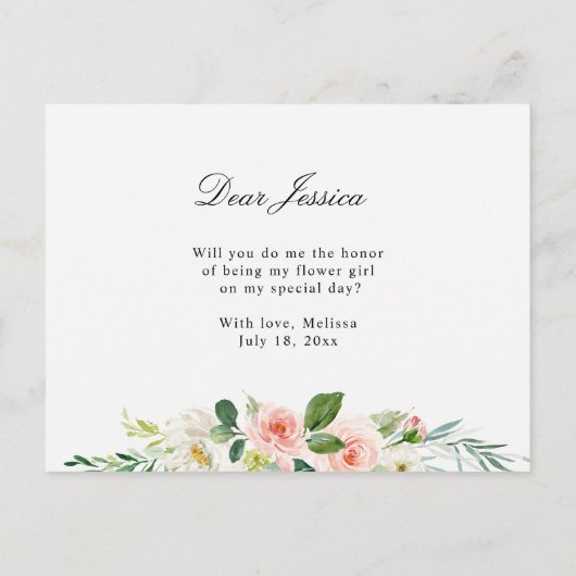 Blush roze bloem... zal je mijn bloemmeisje zijn. uitnodiging briefkaart (Achterkant)