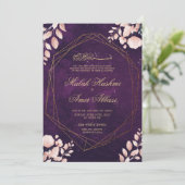Blush roze bloemblaadjes Paarse moslim bruiloft Kaart (Staand voorkant)