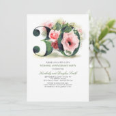 Blush Roze Bloemen 30e bruiloft Jubileum Kaart (Staand voorkant)