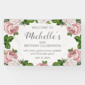 Blush Roze  Bloemen 50ste Verjaardag Welkom Spandoek (Horizontaal)