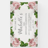 Blush Roze  Bloemen 50ste Verjaardag Welkom Spandoek (Verticaal)