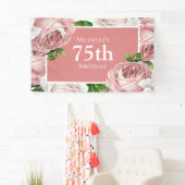 Blush Roze  Bloemen 75ste Verjaardag Spandoek (Insitu)