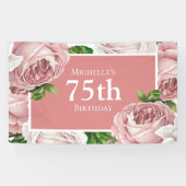 Blush Roze  Bloemen 75ste Verjaardag Spandoek (Horizontaal)