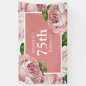 Blush Roze  Bloemen 75ste Verjaardag Spandoek (Verticaal)