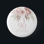 Blush roze bloemen 90th Birthday Party Ronde Button 5,7 Cm<br><div class="desc">Blush roze bloemen 90e verjaardag op Objectfeest Zie bijpassend collectie in Niche en nestwinkel</div>