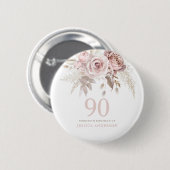 Blush roze bloemen 90th Birthday Party Ronde Button 5,7 Cm (Voorkant /achterkant)