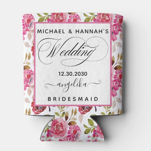 Blush roze bloemen Aangepast geheel entourage Blikjeskoeler (Achterkant)