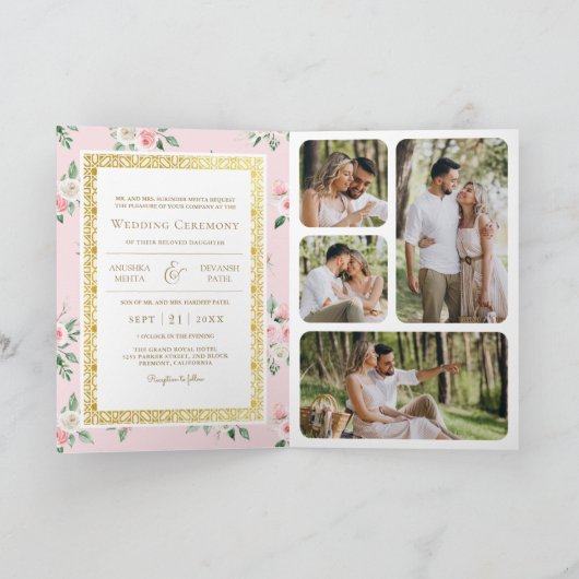 Blush Roze Bloemen Alles in een Gouden Indische br (Binnen)