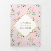 Blush Roze Bloemen Alles in een Gouden Indische br Drieluik Uitnodiging (Cover)