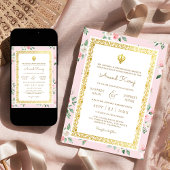 Blush Roze Bloemen Anand Karaj Punjabi Sikh Bruilo Kaart