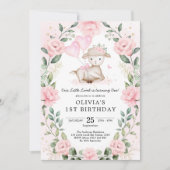 Blush Roze Bloemen Baby Schaap Lam Meisje Verjaard Kaart (Voorkant)