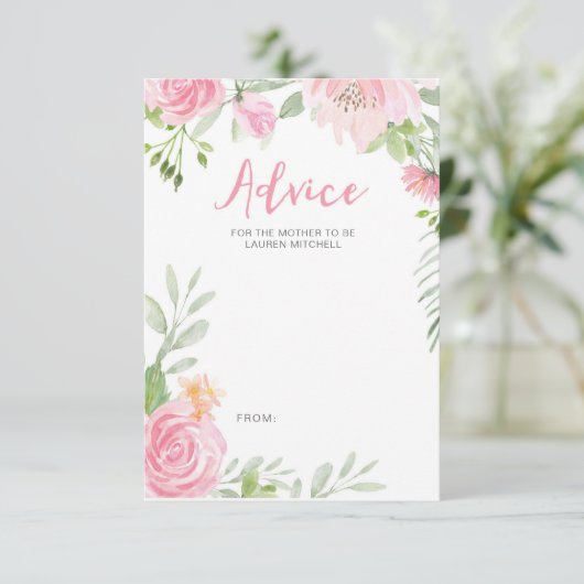 Blush roze bloemen baby shower advieskaarten kaart (Staand voorkant)