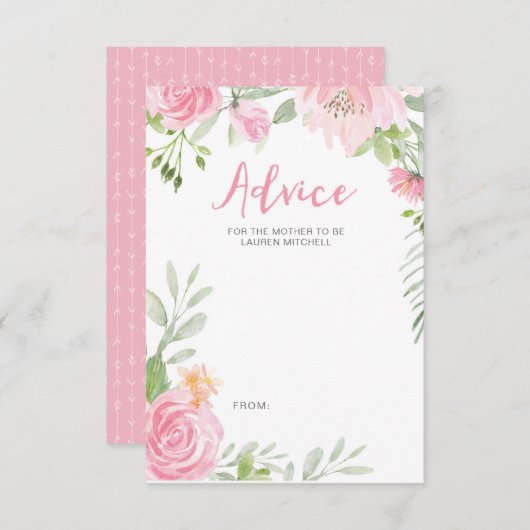 Blush roze bloemen baby shower advieskaarten kaart (Voorkant / Achterkant)