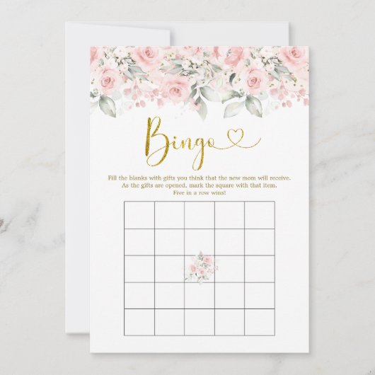 Blush Roze Bloemen Baby shower Baby Bingo Spel Kaart (Voorkant)