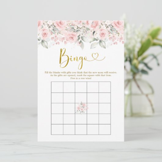 Blush Roze Bloemen Baby shower Baby Bingo Spel Kaart (Staand voorkant)