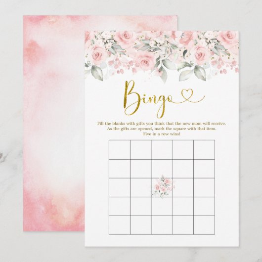 Blush Roze Bloemen Baby shower Baby Bingo Spel Kaart (Voorkant / Achterkant)