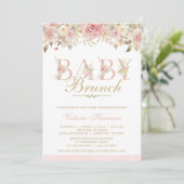 Blush Roze Bloemen Baby shower Brunch Kaart (Staand voorkant)