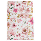 Blush Roze Bloemen Baby shower Gift Bag Medium Cadeauzakje (Achterkant)