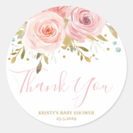 Blush Roze Bloemen Baby shower Meisje Favor Ronde Sticker